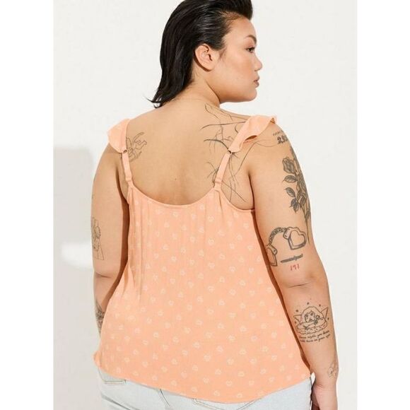 Torrid Washable Crinkle Gauze V-Neck Ruffle Strap Tank Sz 1 - Picture 2 of 7